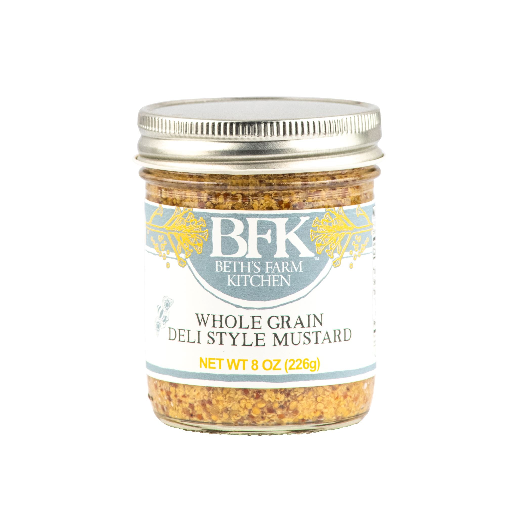 jar of wholegrain deli style mustard by Beth's Farm Kitchen