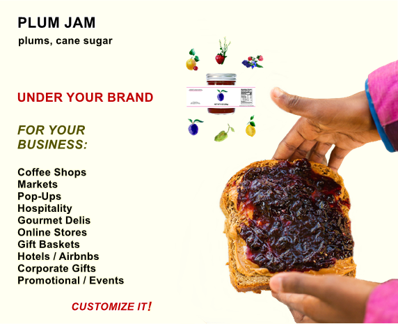 Private label jar of plum jam by Beth's Farm Kitchen