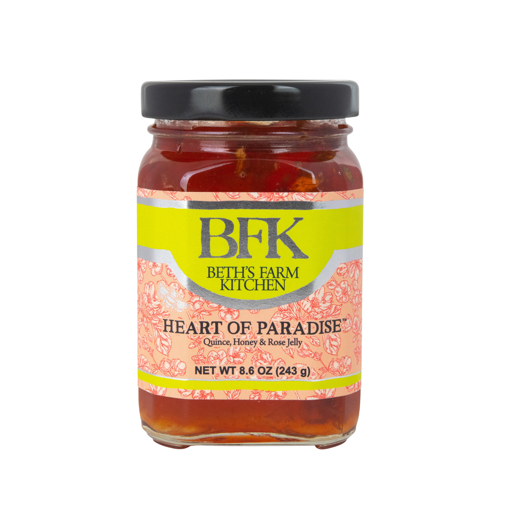 Jar of Heart of Paradise - quince with honey and rose petals jelly by Beth's Farm Kitchen