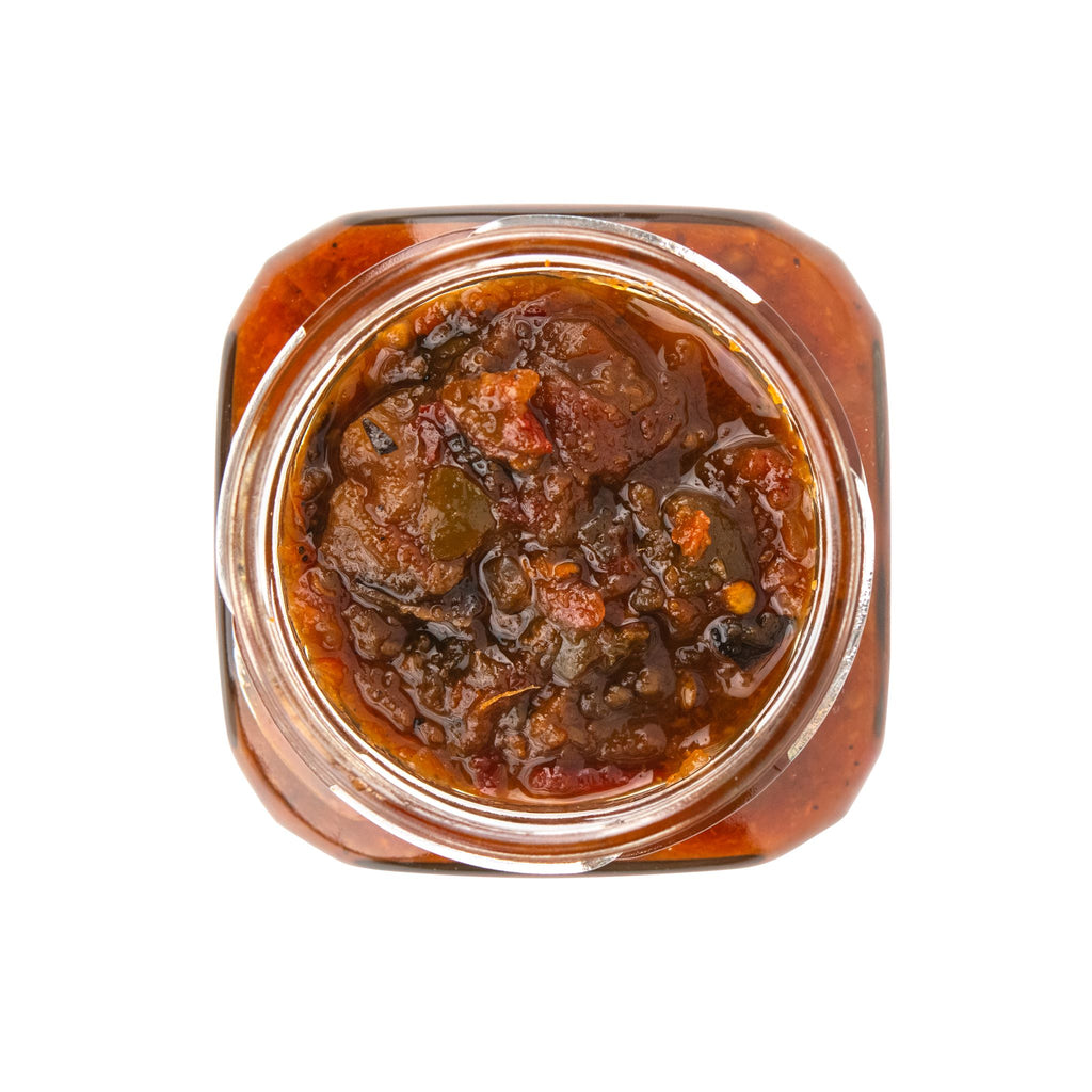 inside jar of blazing tomato chutney by Beth's Farm Kitchen