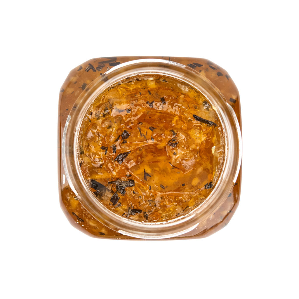 inside jar of garlic rosemary jelly by Beth's Farm Kitchen