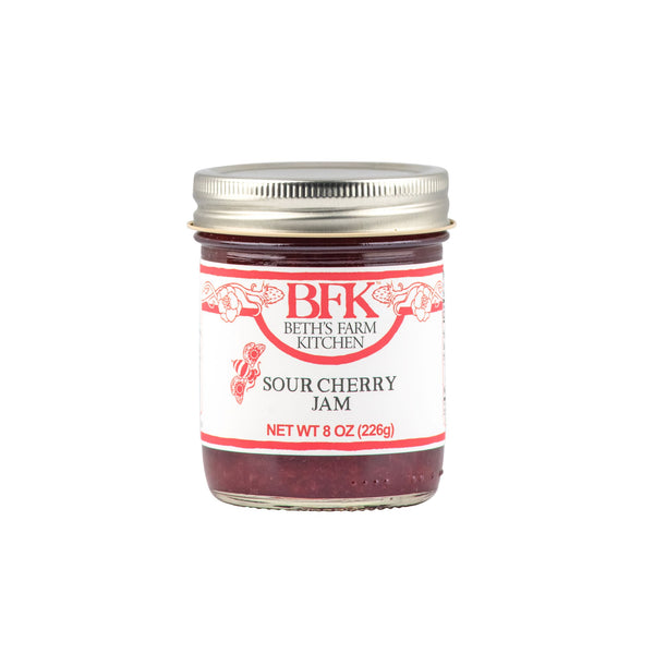 jar of sour cherry jam by Beth's Farm Kitchen