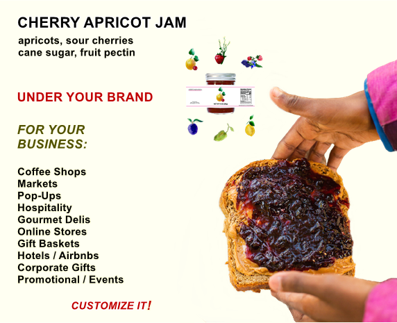 Private label jar of cherry apricot jam by Beth's Farm Kitchen